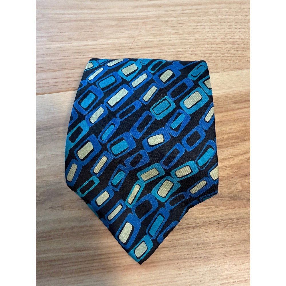 Jacques Fath Silk Tie Mens  Blue Geometric Mod Vintage French Designer Necktie